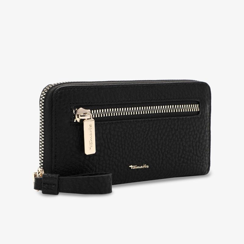 Elegantes schwarzes Portemonnaie mit Reißverschluss, ideal für Organisation und Stil.