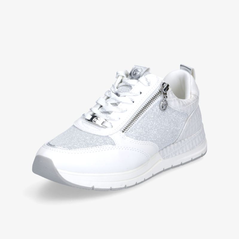 Weißer Sneaker mit Reißverschluss und Schnürung, sportlich und komfortabel, modernes Design und robuste Sohle