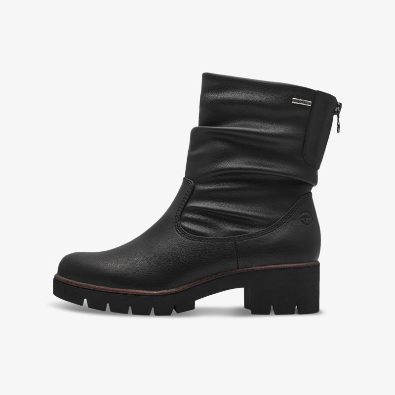 Schwarzer Stiefel mit mittelhohem Absatz und seitlichem Reißverschluss für sicheren und komfortablen Tragekomfort