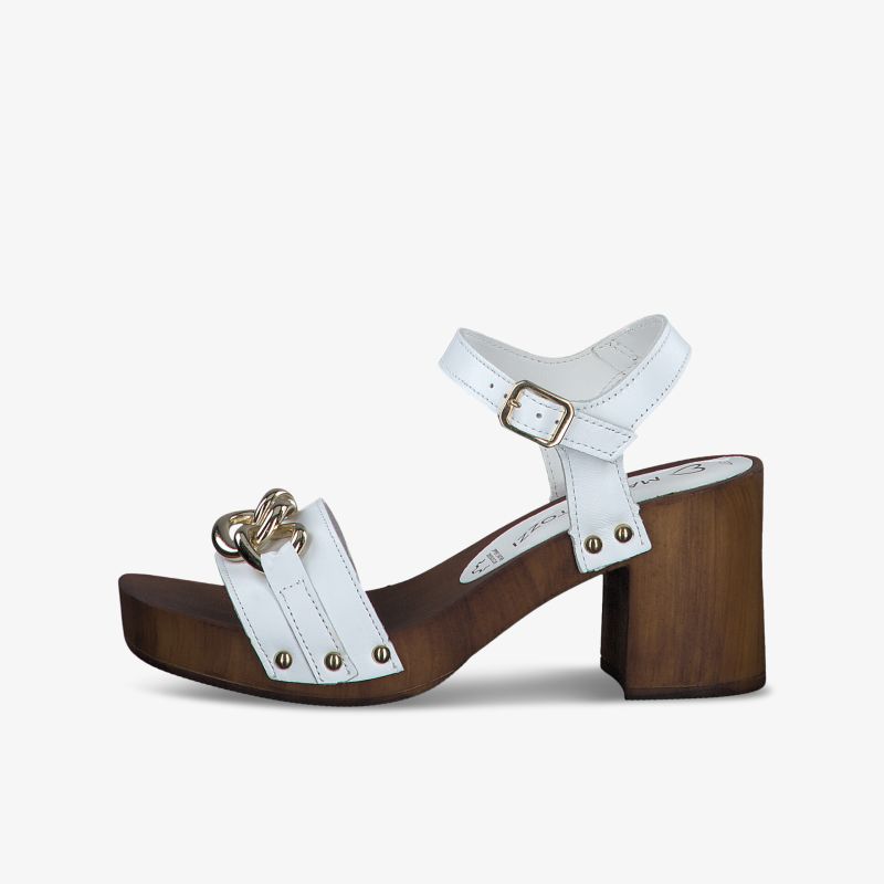 Stilvolle weiße Sandalen mit Blockabsatz und eleganten Riemen. Ideal für modische Auftritte.