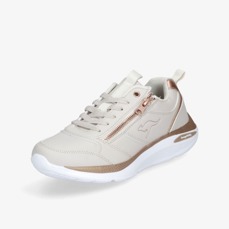 Beiger sportlicher Sneaker mit Reißverschluss und Schnürung, leichter Komfortschuh mit gepolstertem Schaft und rutschfester Sohle