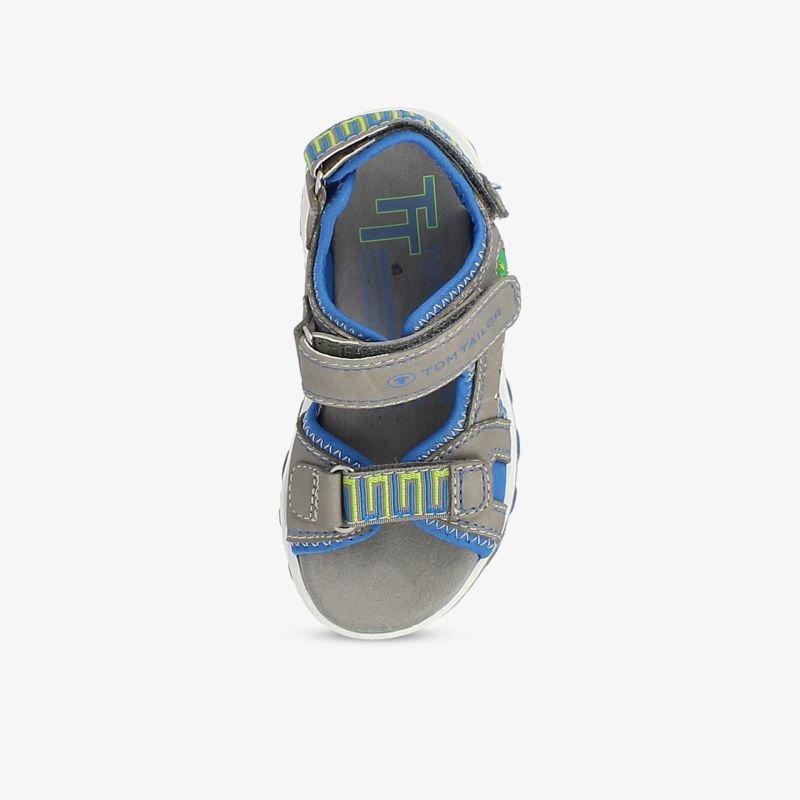 Graublaues Sandalendesign mit verstellbarem Riemen und sportlichem Stil für optimalen Tragekomfort.