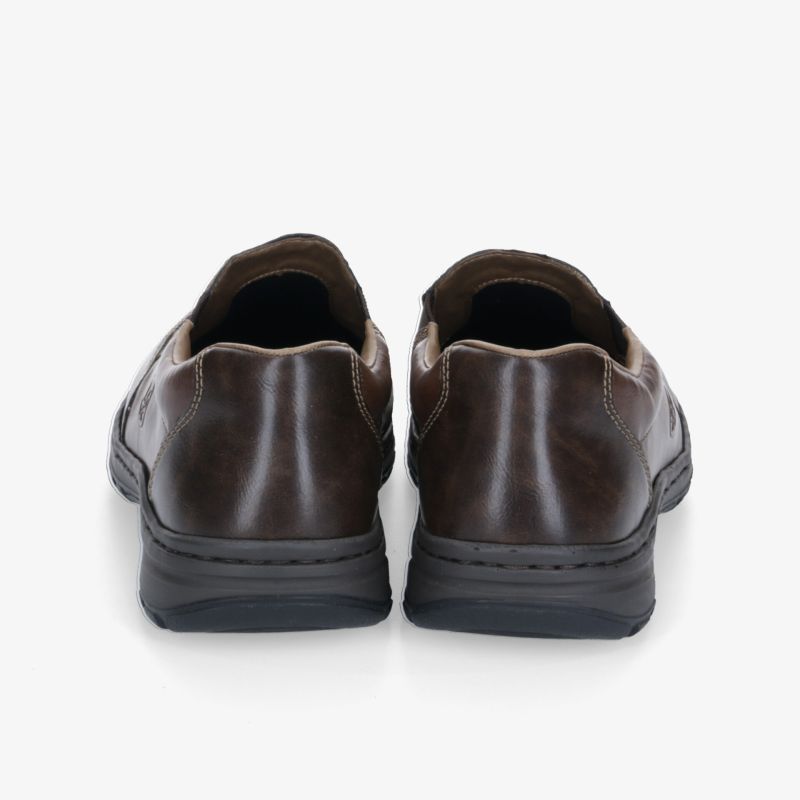 Robuste dunkelbraune Lederschuhe mit komfortabler Passform und rutschfester Sohle, Ansicht von hinten