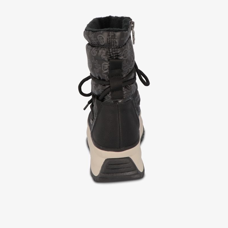 Moderner Stiefel mit rutschfester Sohle und stylischem Design in Schwarz, Rückansicht.