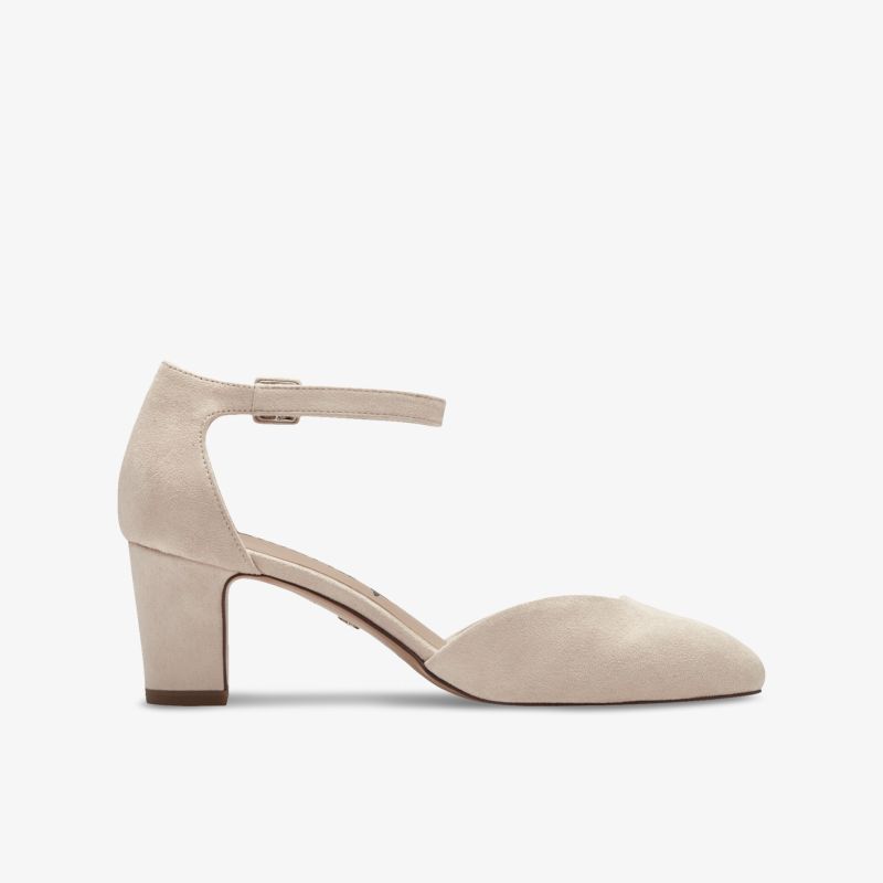 Eleganter Absatzschuh mit praktischem Blockabsatz und verstellbarem Knöchelriemen in neutralem Farbton