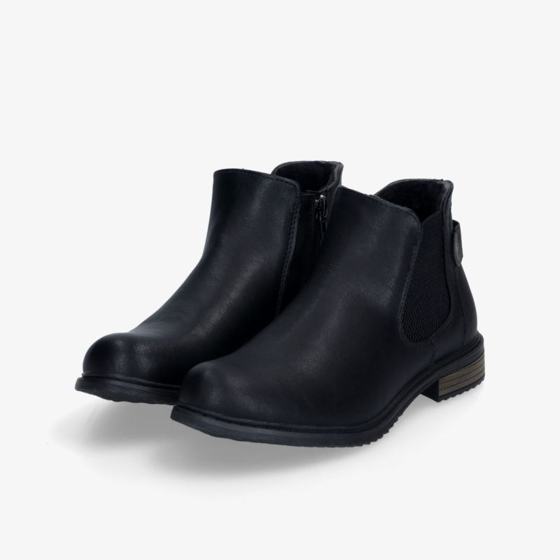 Elegante schwarze Stiefeletten aus glattem Leder mit seitlichem Reißverschluss und robustem Absatz