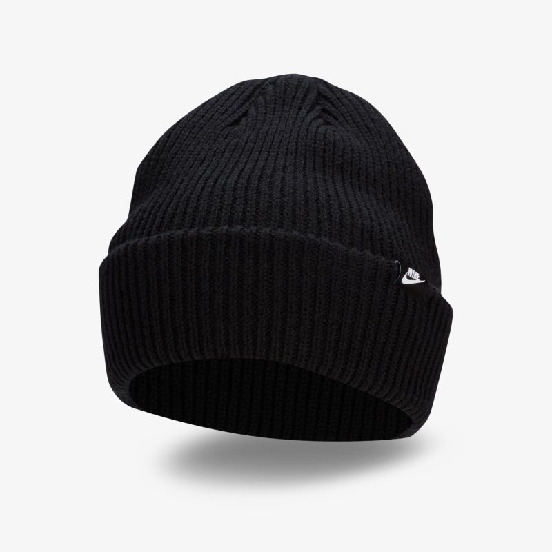 Schwarze Strickmütze mit umgeschlagenem Rand, klassische Passform, ideal für kaltes Wetter