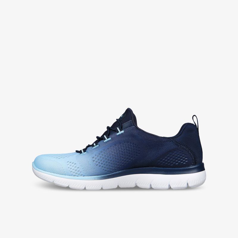 Moderner blauer Sneaker mit gradierendem Design und weißer Sohle. Optimal für Sport und Freizeit.