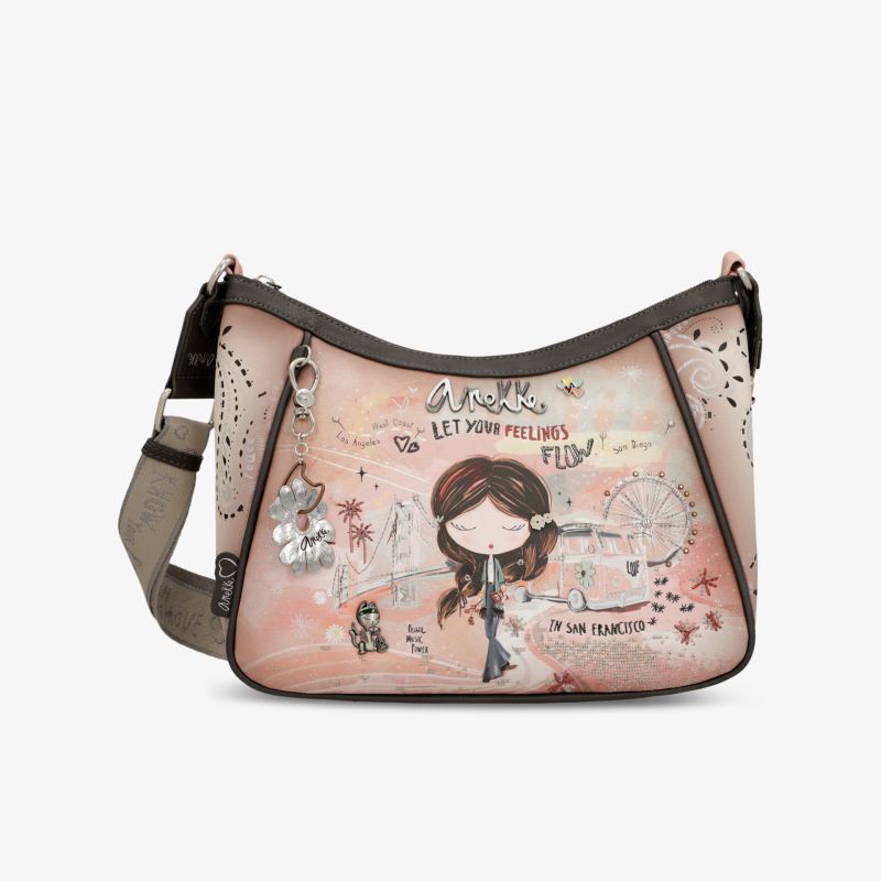 Modische kompakte Tasche in rosa mit kreativem Motiv, verstellbarem Schulterriemen und robustem Material für den Alltag