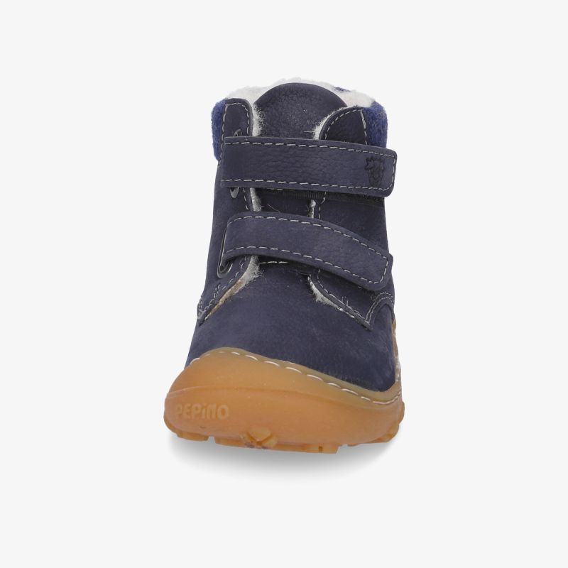 Dunkelblauer Kinderstiefel mit Klettverschluss und robuster rutschfester Sohle, warm gefüttert und bequem