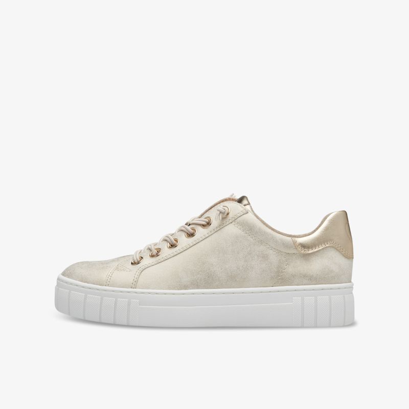 Beiger Sneaker mit komfortabler Sohle und modernem Design in klarer seitlicher Ansicht