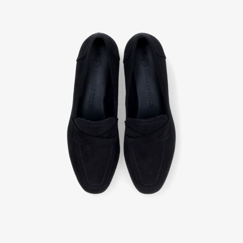 Elegante schwarze Slipper aus Wildleder, klassisches Design, komfortable Passform, vielseitig für jeden Anlass.