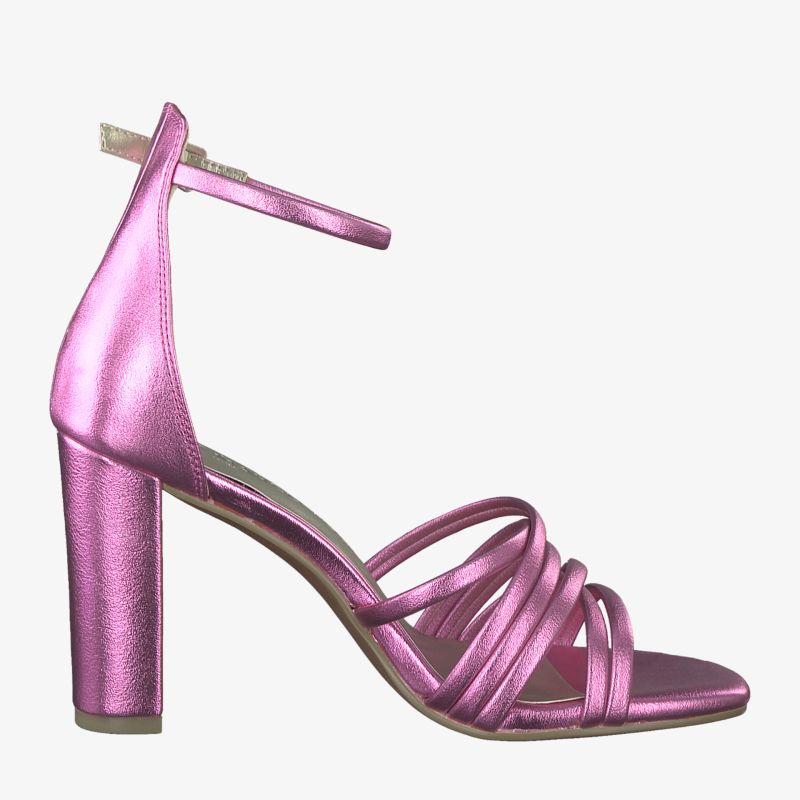 Schicker pinker Sandaletten-Absatz mit glänzendem Finish und komfortablem Knöchelriemen