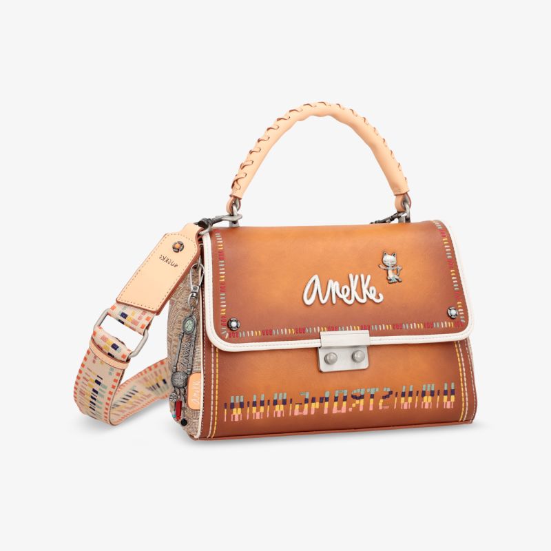 Elegante braune Handtasche aus Leder mit abnehmbarem Riemen und klassischem Verschluss, ideal für jeden Anlass.