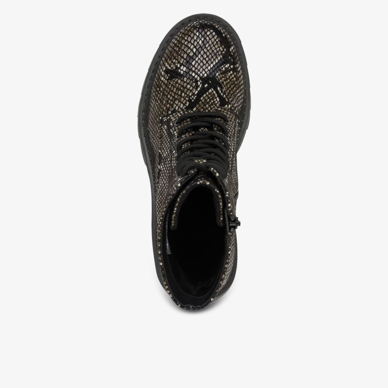 Schwarzer Schnürschuh mit metallic Muster und robustem Obermaterial, Draufsicht