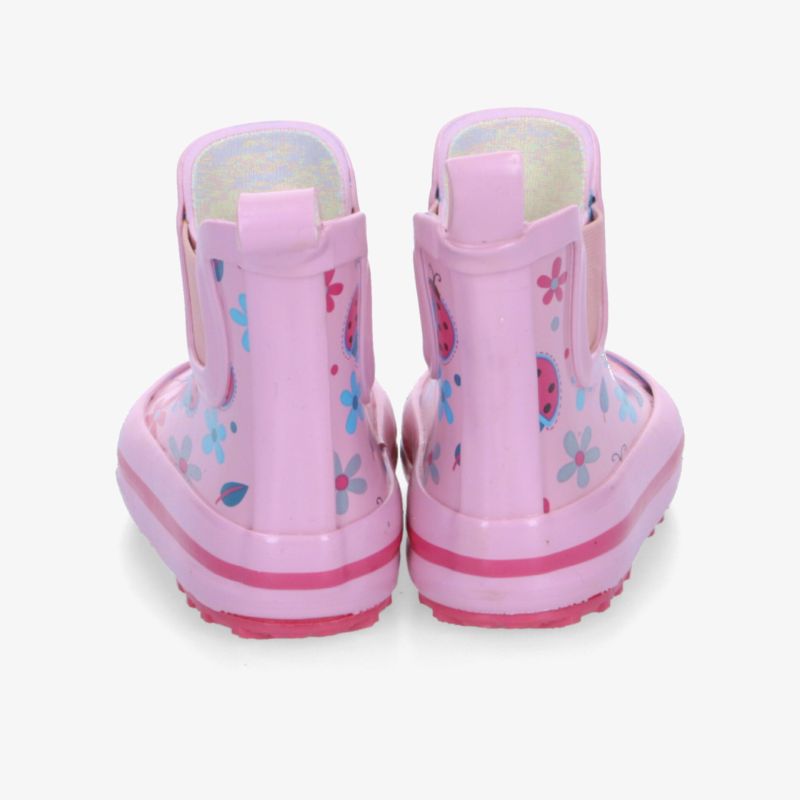 Rosa wasserdichte Kinder-Gummistiefel mit Blumenmuster und rutschfester Sohle, knöchelhoch und bequem