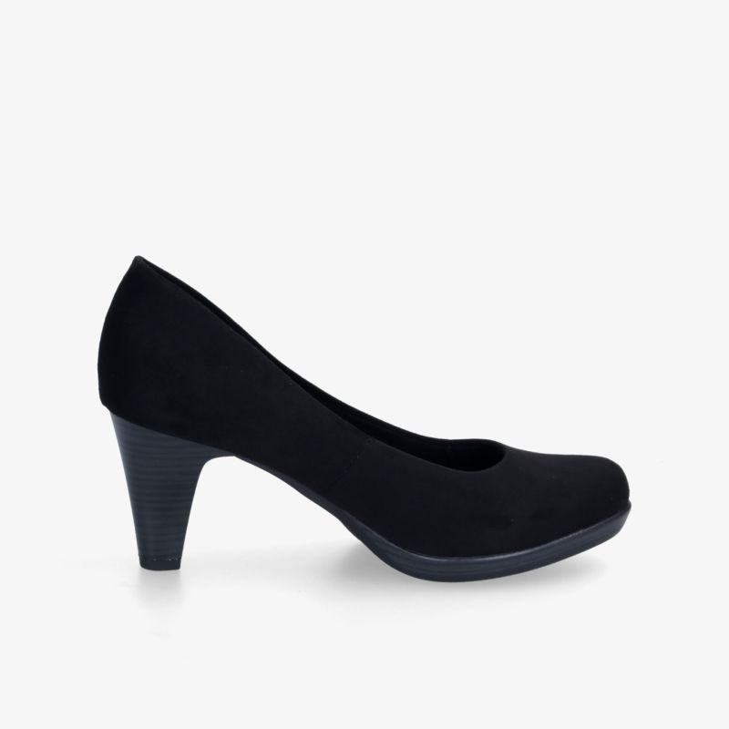 Eleganter schwarzer Schuh mit mittlerem Absatz für vielseitige Nutzung, stilvoll und komfortabel.