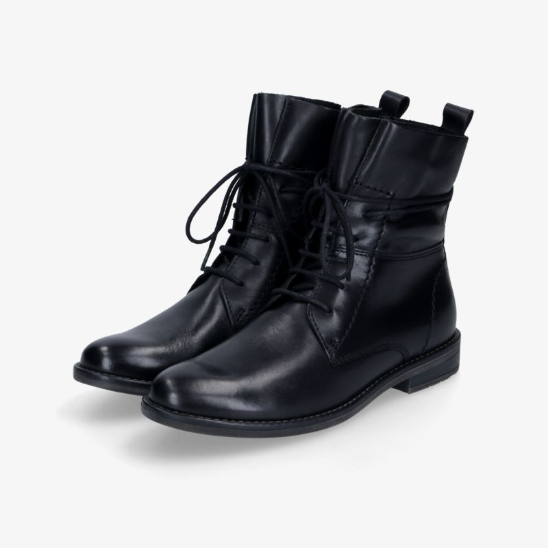 Elegantes Paar schwarzer Lackleder-Stiefeletten mit Schnürung, robust und komfortabel für den stilvollen Alltag