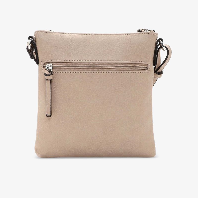 Elegante beige Umhängetasche mit Reißverschluss, kompakt und stilvoll für den täglichen Gebrauch.
