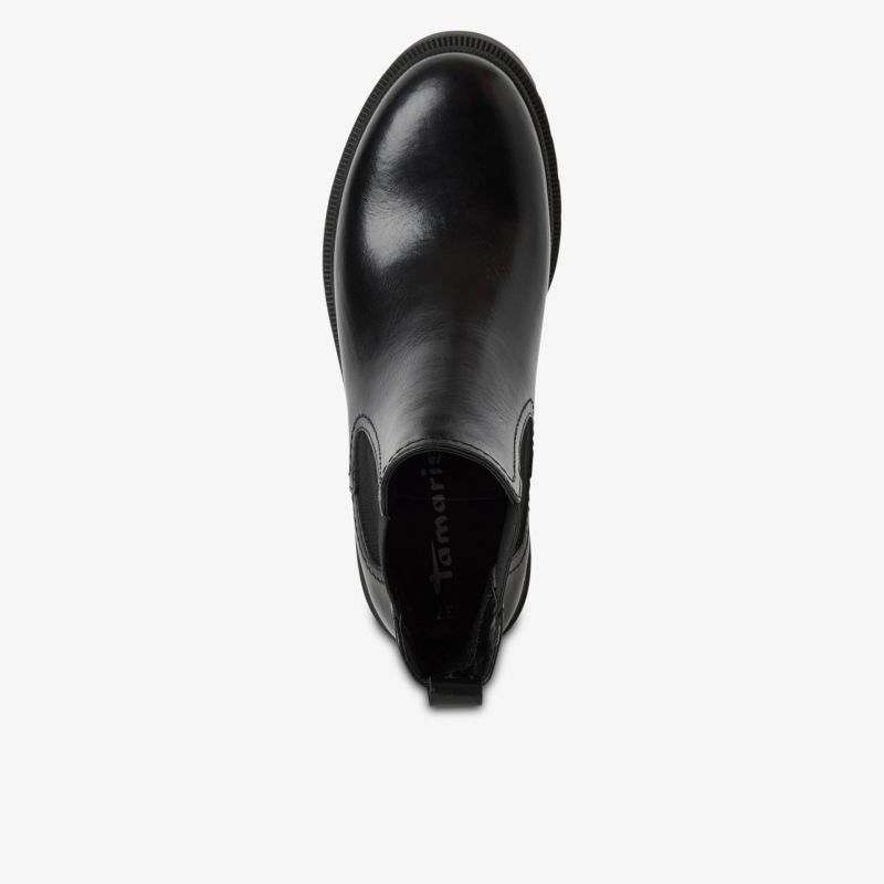 Eleganter schwarzer Stiefel aus glattem Leder in klassischer Form mit hohem Tragekomfort, Draufsicht