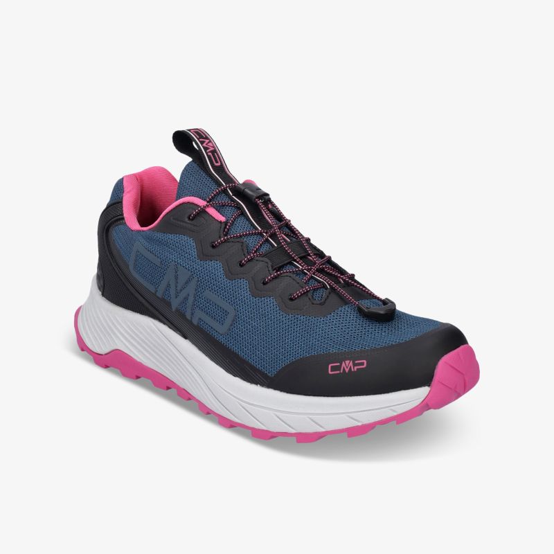 Moderner Sneaker mit rutschfester Sohle und dynamischem Design in Blau und Pink.