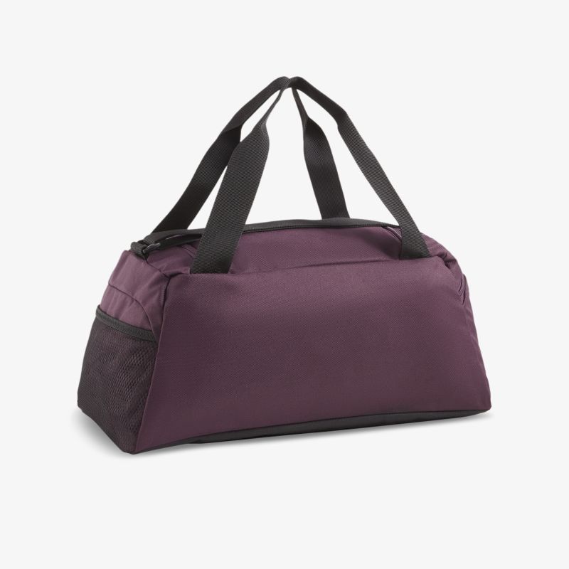 Geräumige und robuste Reisetasche in Violett mit schwarz, wasserabweisend und praktischem Reißverschluss, seitliche Ansicht