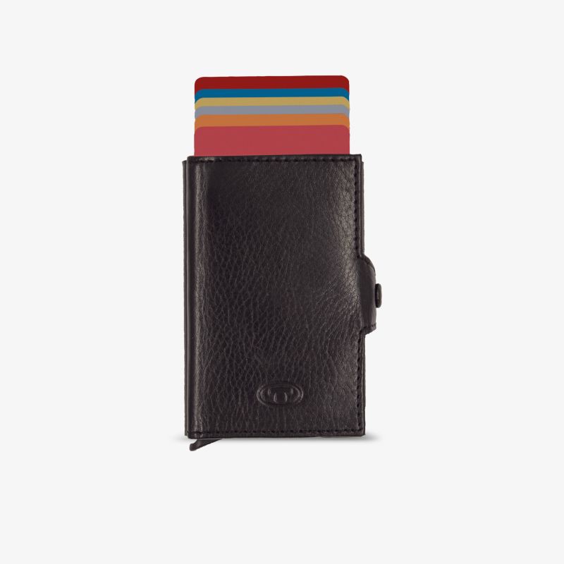 Kompaktes, elegantes Kartenetui aus Leder mit praktischem Kartenhalter für schnellen Zugriff.