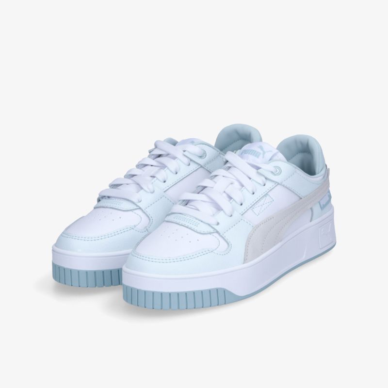 Weißer Sneaker mit blauer Sohle, sportlich und bequem, robust und modern gestaltet, als Paar präsentiert