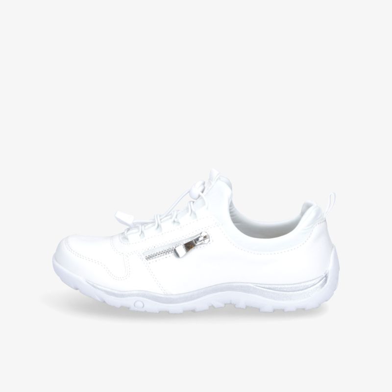 Moderner weißer Sneaker mit praktischem Reißverschluss, flexibler Sohle und sportlich elegantem Design für hohen Tragekomfort