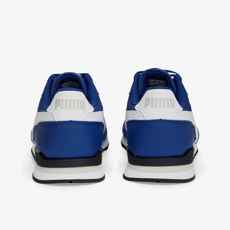 Hochwertige, stilvolle Sportschuhe mit Komfort und Traktion in Weiß-Blau von hinten