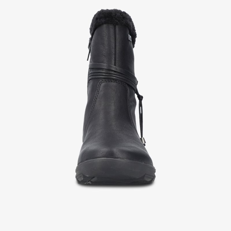 Robuster schwarzer Lederstiefel mit warmem Futter und rutschfester Sohle, ideal für kalte Tage