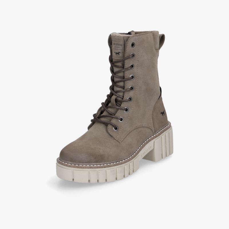 Stylischer grauer Schnürstiefel mit Blockabsatz und strapazierfähiger Sohle für optimalen Komfort und Halt.
