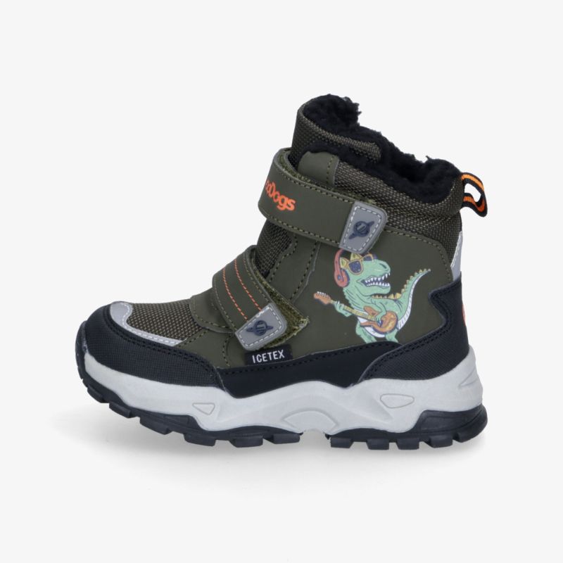 Olivegrüner Outdoor-Winterstiefel mit warmer Fütterung, rutschfester Sohle und praktischem Klettverschluss
