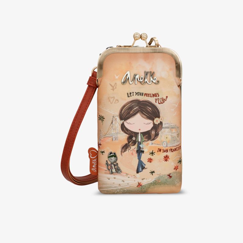 Kunstleder Handytasche mit dekorativem Motiv, praktischem Verschluss und verstellbarem Schulterriemen