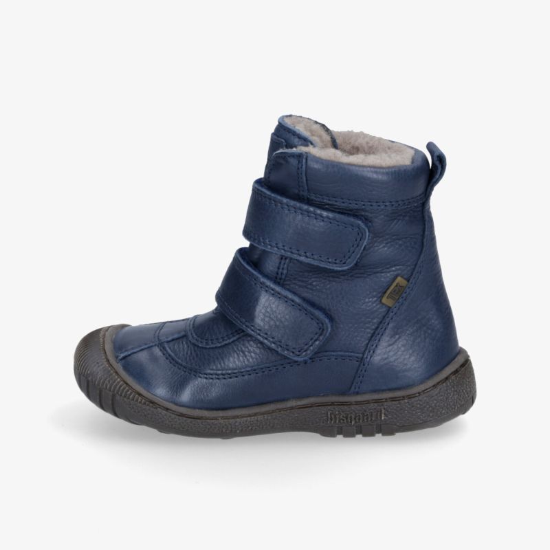 Leder-Winterstiefel mit Klettverschluss in Blau, warm gefüttert, robuster rutschfester Sohle