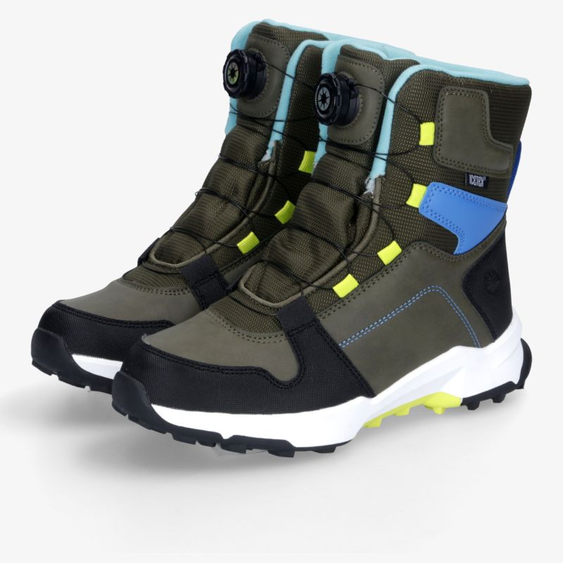 Modische Winterstiefel in Oliv- und Blautönen mit komfortabler Passform und rutschfester Sohle.