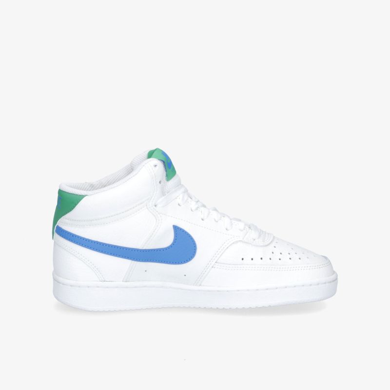 Moderner weißer Sneaker mit blauem Logo und Mid-Top-Design für ultimativen Komfort und Stil.