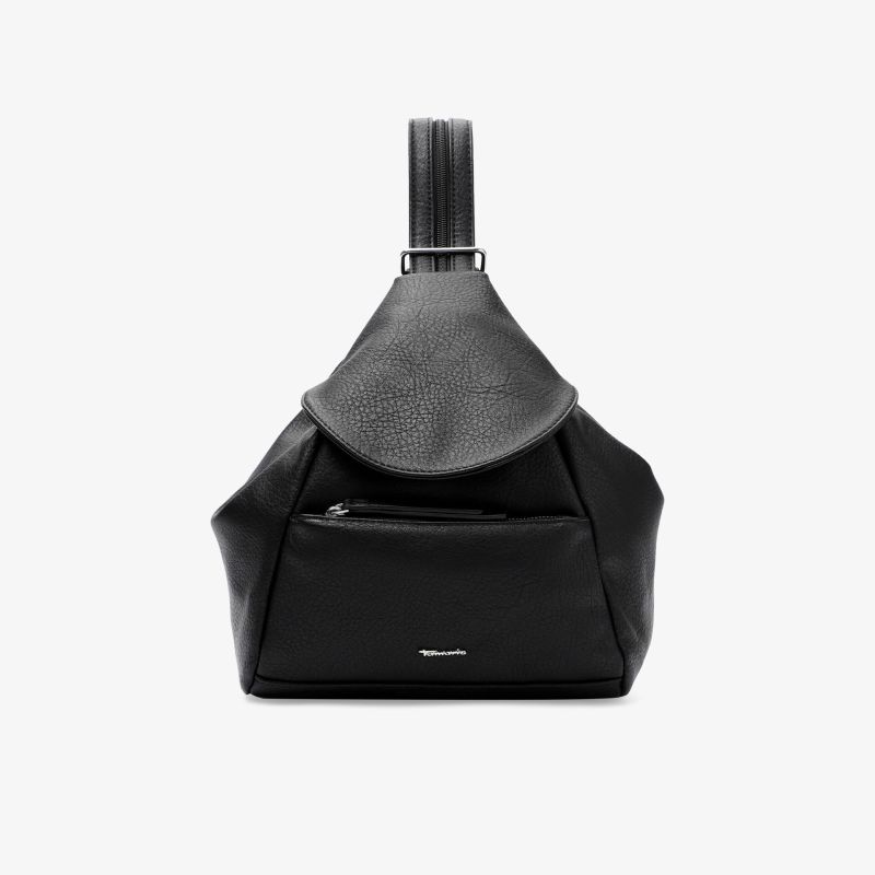 Moderner schwarzer Rucksack mit robustem Material, funktionalen Fächern und komfortablem Tragegurt, Frontansicht