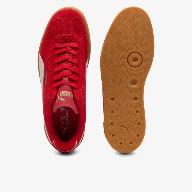 Rote Sneaker mit bequemer Passform und rutschfester Gummisohle, Vorder- und Sohlenseite sichtbar