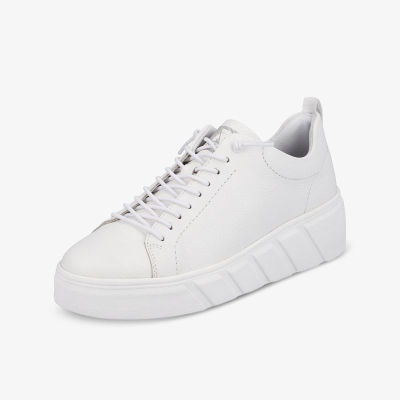 Moderner weißer Sneaker mit dicker Sohle und Schnürsystem für optimalen Komfort und Stil.