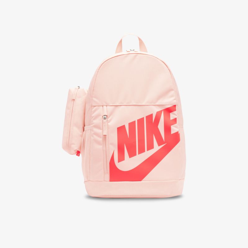 Schicker rosa Rucksack von Nike mit großem Logo und zusätzlicher Seitentasche. Perfekt für Alltag und Freizeit.
