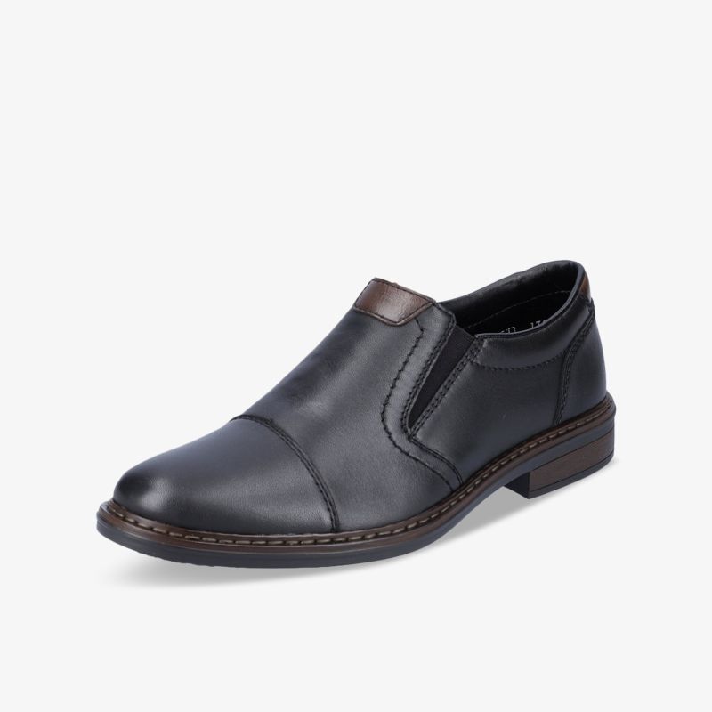 Eleganter schwarzer Lederschuh mit Slip-On-Design für Komfort und stilvollen Auftritt.