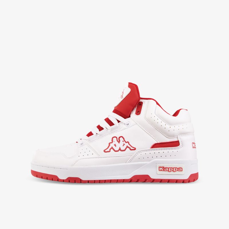 Weiße Sneaker mit roten Akzenten, sportlich und modern, ideal für Freizeit und täglichen Komfort.