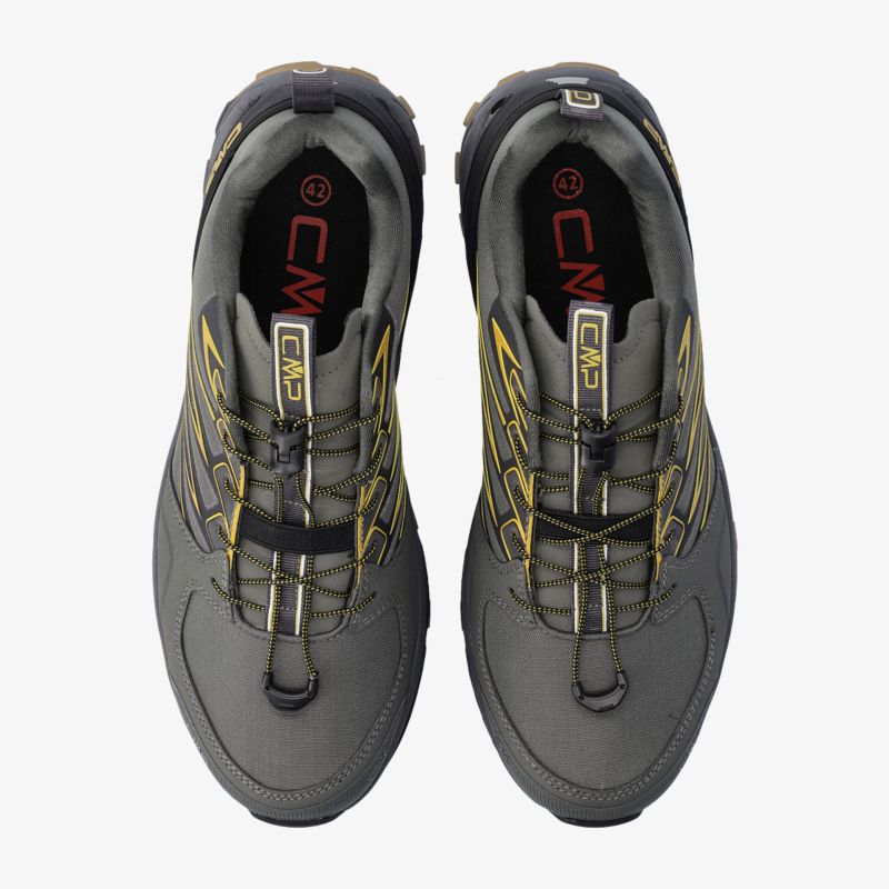 Bequeme und robuste grau-gelbe Sportschuhe mit einzigartigem Design und rutschfester Sohle.