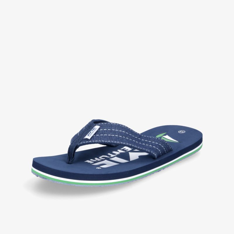 Blaue Flip-Flops mit bequemer Sohle und stilvollem Design, ideal für Freizeit und Sommeraktivitäten.