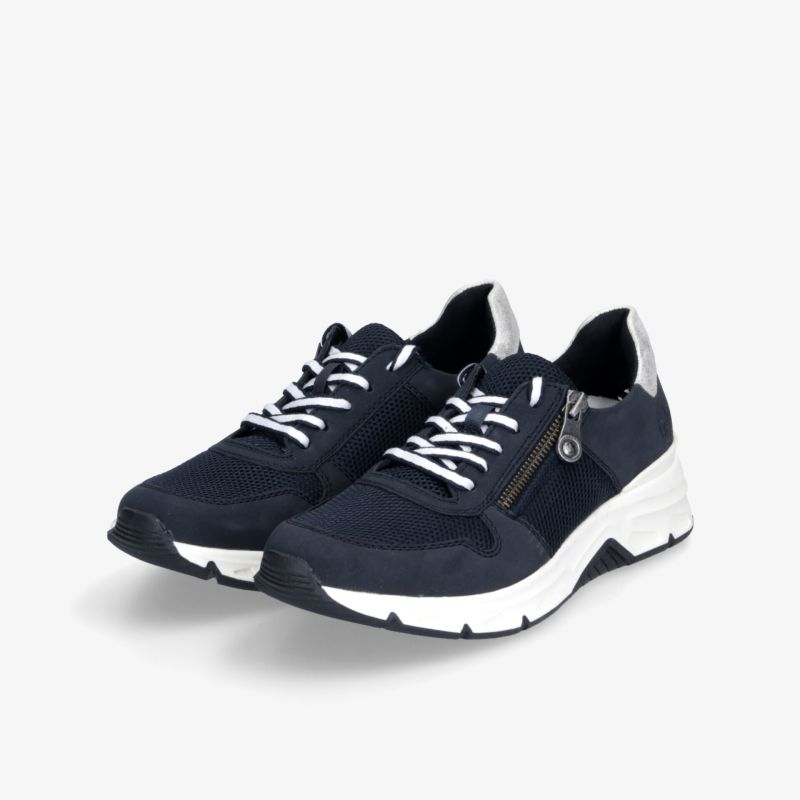 Sportliche dunkelblaue Sneaker mit weißer Sohle, gepolstert und rutschfest für hohen Tragekomfort