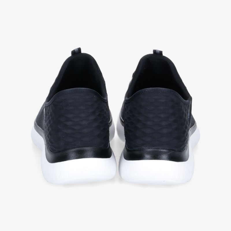 Schwarze Sneaker mit weißer Sohle, elegantes Design, ideal für Alltag und Sport.