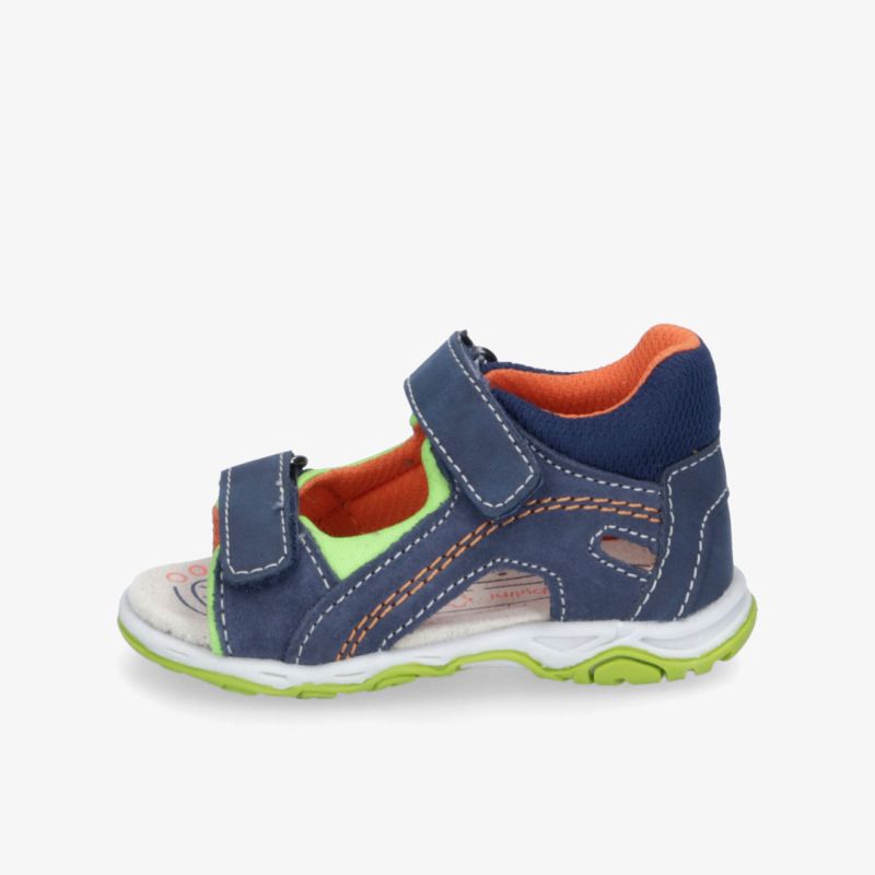 Sportliche Kinder-Sandale in Blau mit grünem Akzent, verstellbare Klettverschlüsse und rutschfeste Sohle