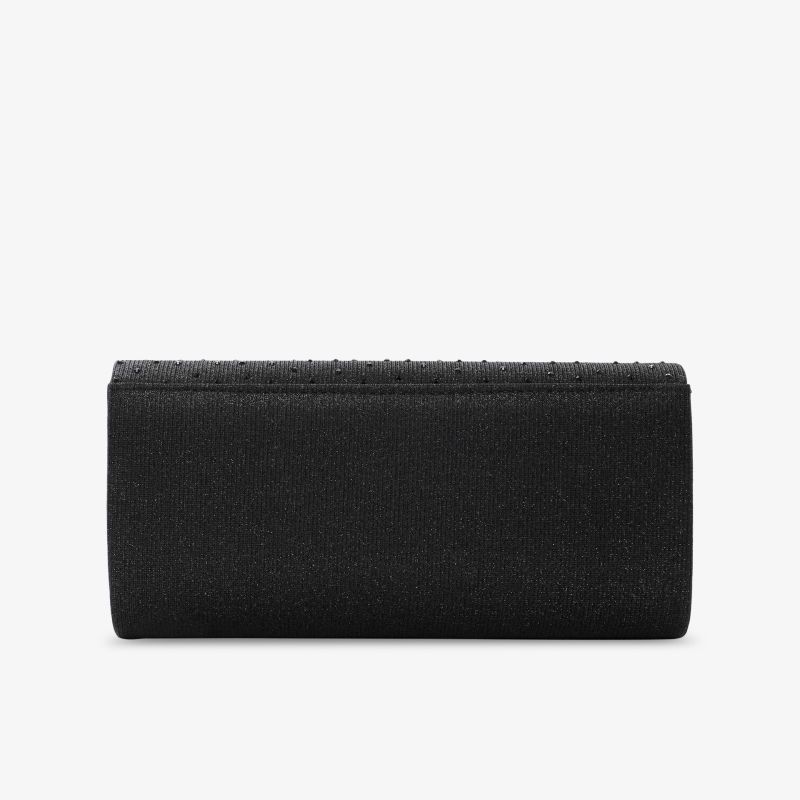 Elegante schwarze Clutch mit kompaktem Design, ideal für besondere Anlässe und vielseitige Einsatzmöglichkeiten.