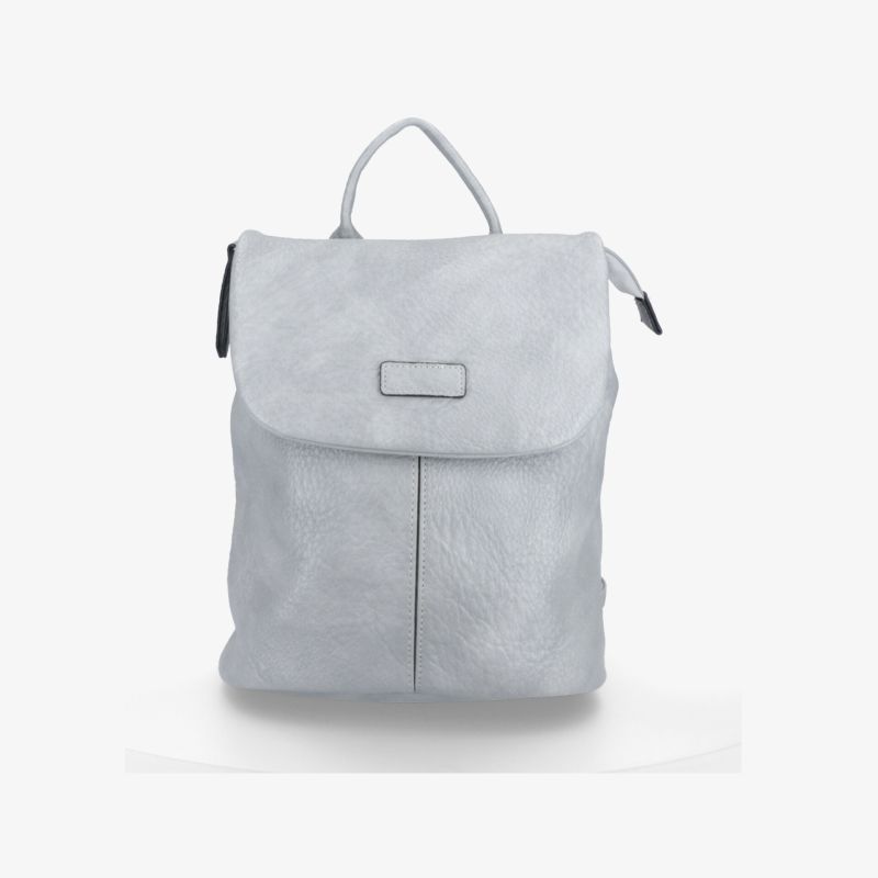Grau minimalistischer Rucksack in Frontansicht mit praktischem Verschluss und robustem Material